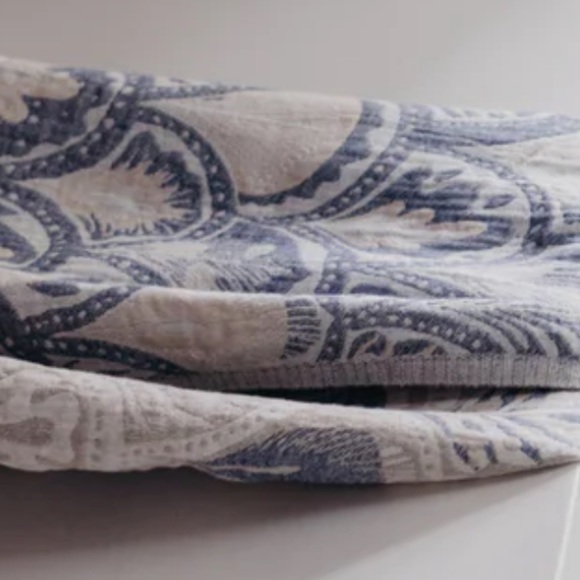 Succulents in Blue Woven Organic Cotton 2-in-1 Wrap Scarf Anthropologie Holiday - Picture 6 of 13